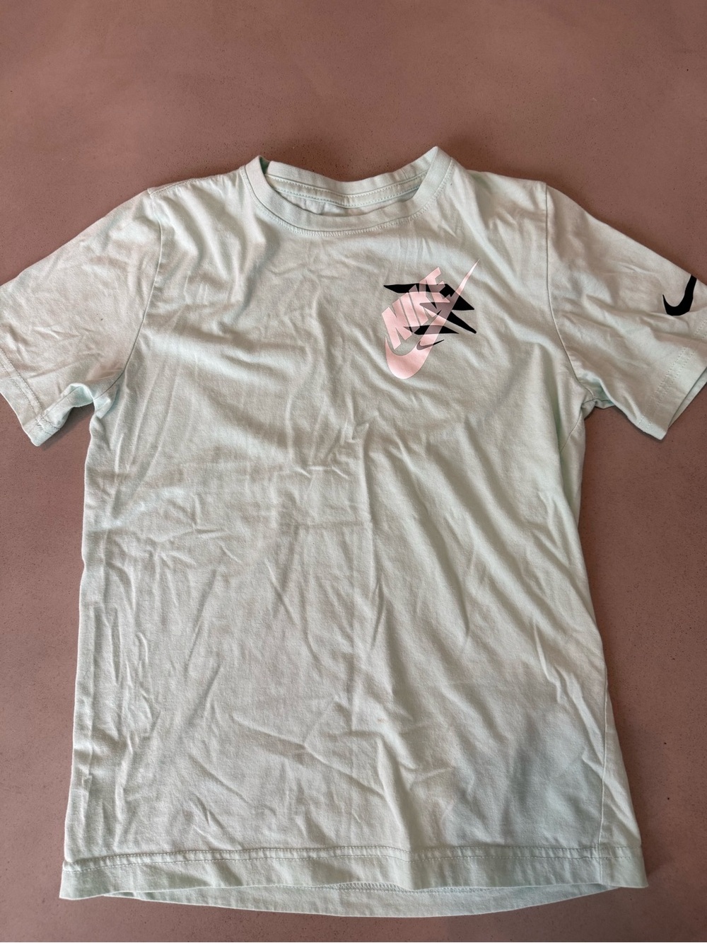 Nike Mint Green Crew Tee with Pink Logo Accent